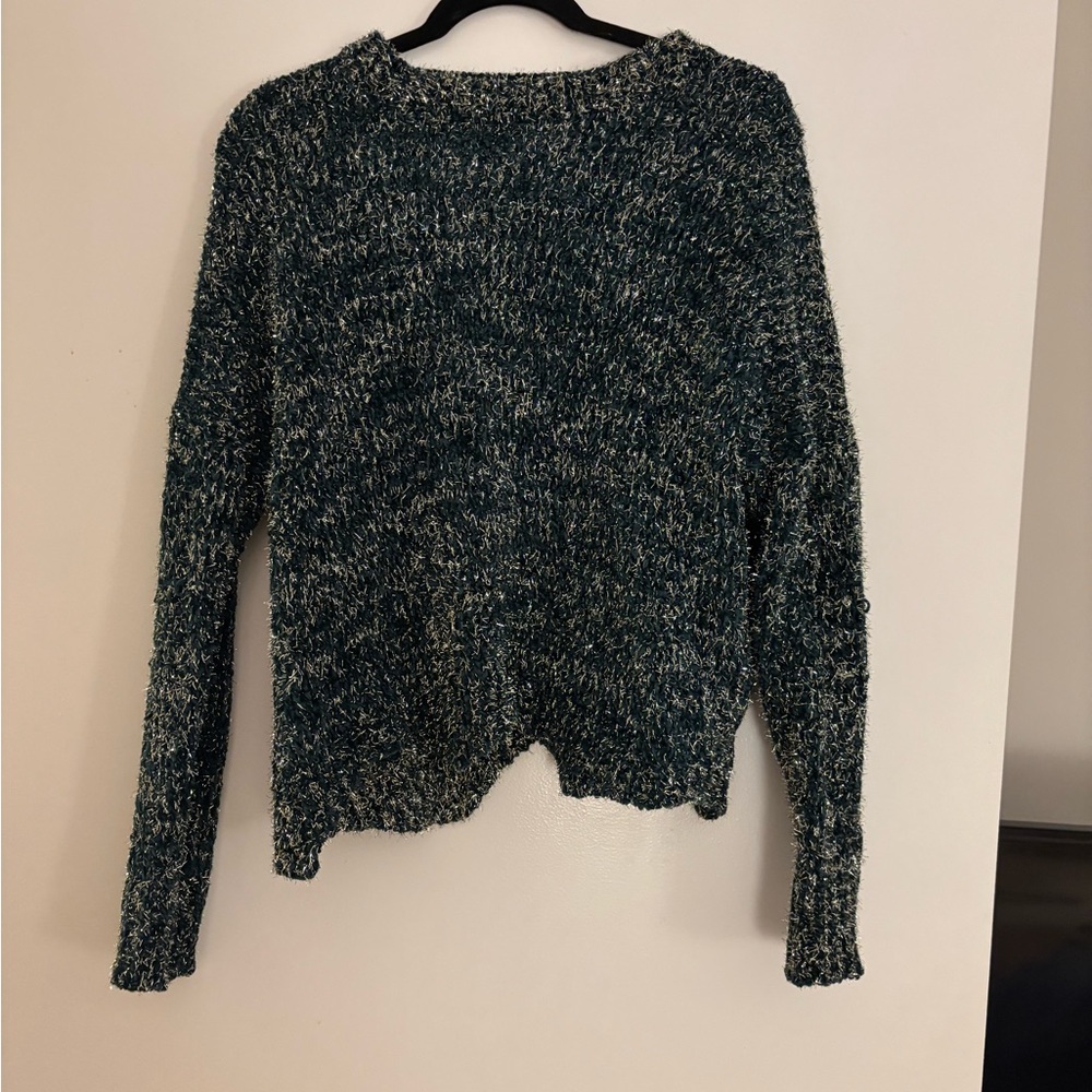 Lucy Paris Women's Textured Metallic Eyelash Emerald Green Sweater size small